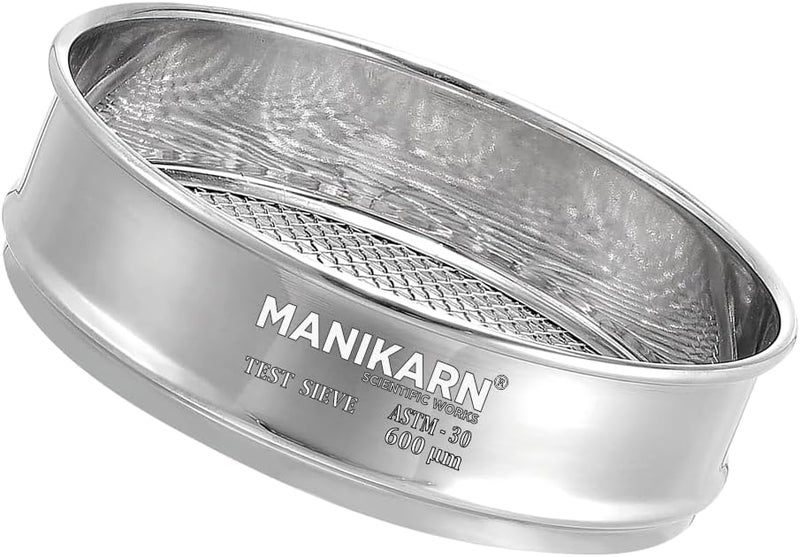 MANIKARN Test Sieve 8 Inch (200mm) – 600 Micron Mesh, ASTM No. 30 – Grade 304 Stainless Steel Frame & Mesh – Laboratory Sieve for Soil, Sand, and Particle Size Analysis - Image 1